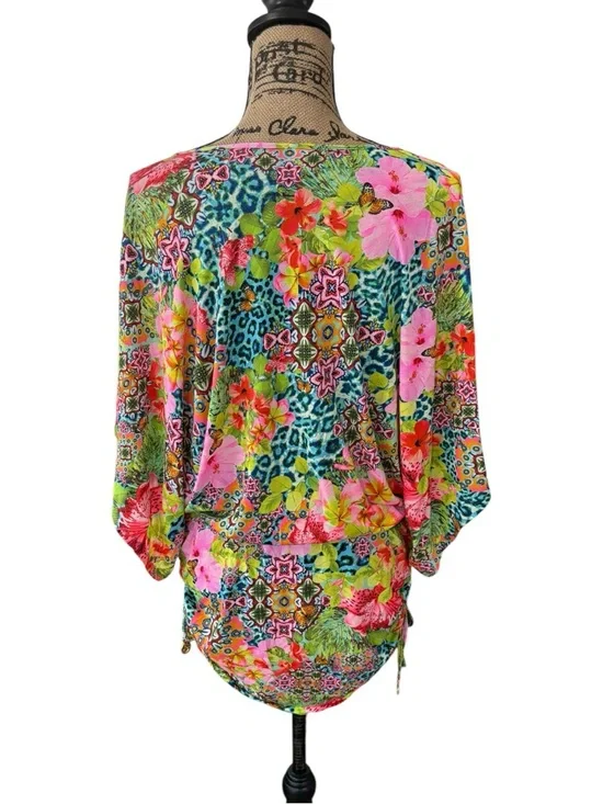 Luli Fama Cabana V-Neck Dress Swimsuit Cover-Up Floral Tropical Size Small - Picture 3 of 9